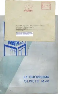 Carta comercial de Olivetti de 1931 con el folleto de la nuov&iacute;sima M40